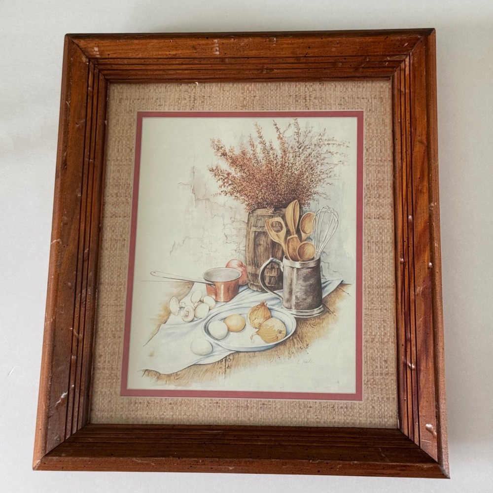 Vintage E Hale Kitchen Still Life Art Print Framed Rustic Farmhouse Decor 12x14